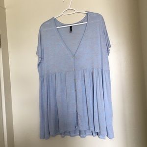 Blue w/ pink streaks peplum top